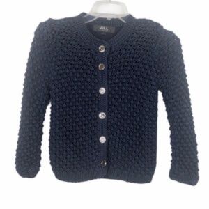 Jill Stuart Girls Navy Chunky Cardigan Sweater w Gold Smiley Face Buttons